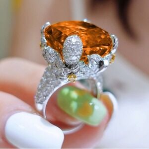 Sterling Silver Fanta Topaz Orange Garnet Pariba Flower Adjustable Ring